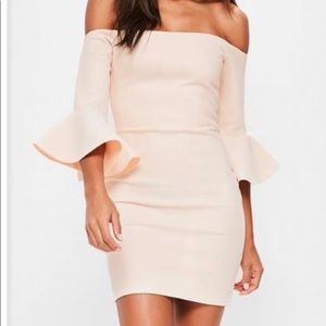 Missguided Nude Bardot Fishnet Frill Bodycon Dress